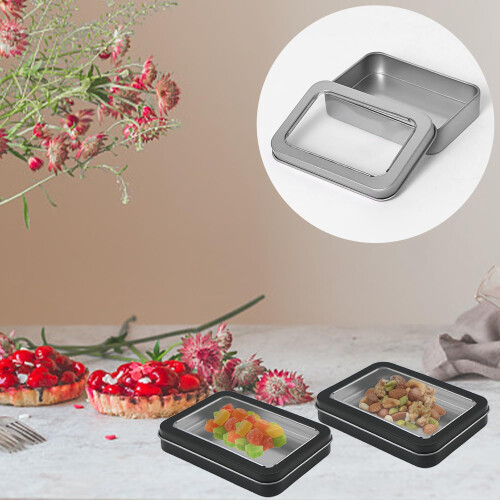 4Piece Metal Storage Box Set with Clear Lids, Small Rectangular Tin Containers with Lids, Organizer Boxes for Small Items 2