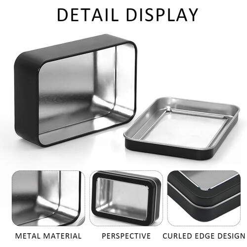 4Piece Metal Storage Box Set with Clear Lids, Small Rectangular Tin Containers with Lids, Organizer Boxes for Small Items 1