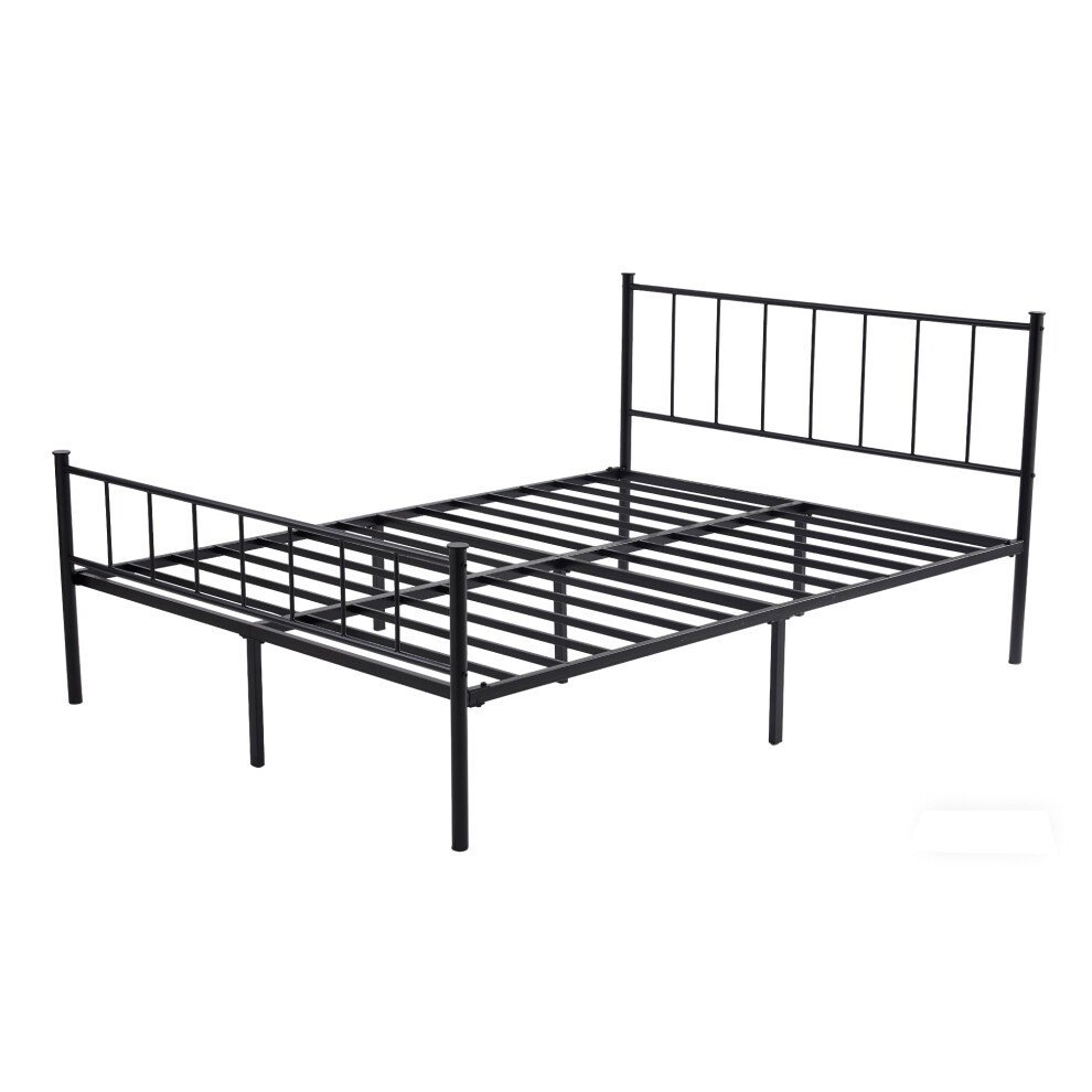 Mcc Metal Bed Frame W/Headboard, Footboard, Metal Slatted & Underbed Storage Space Finn King Black