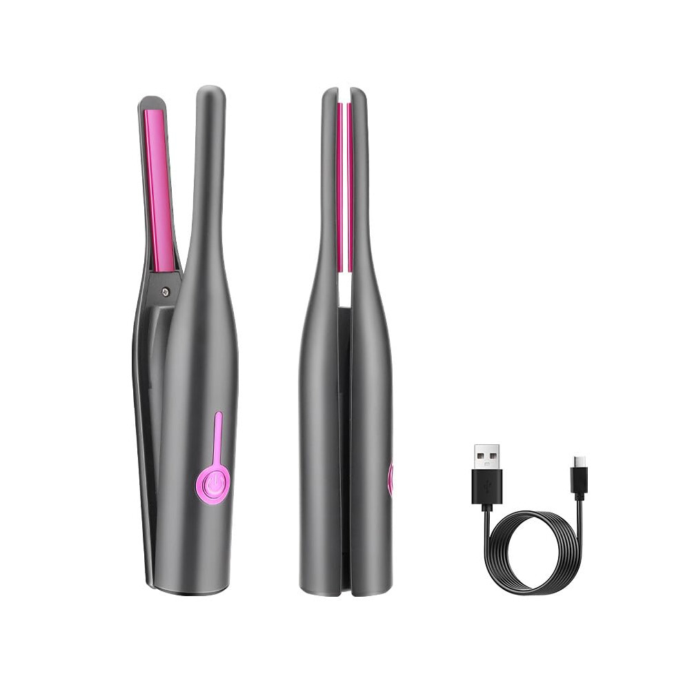 Black Cordless Hair Straightener With Fast Heatup, Dual Voltage Travel Flat Iron Curler,