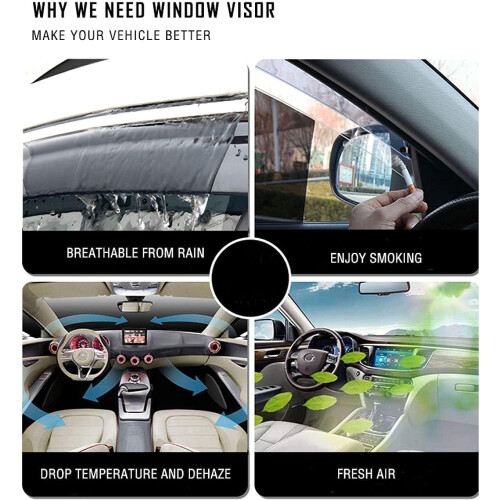 Car Front Rear Wind Deflectors, Side Window Air Deflectors, Sun Visor Rain Guards 2
