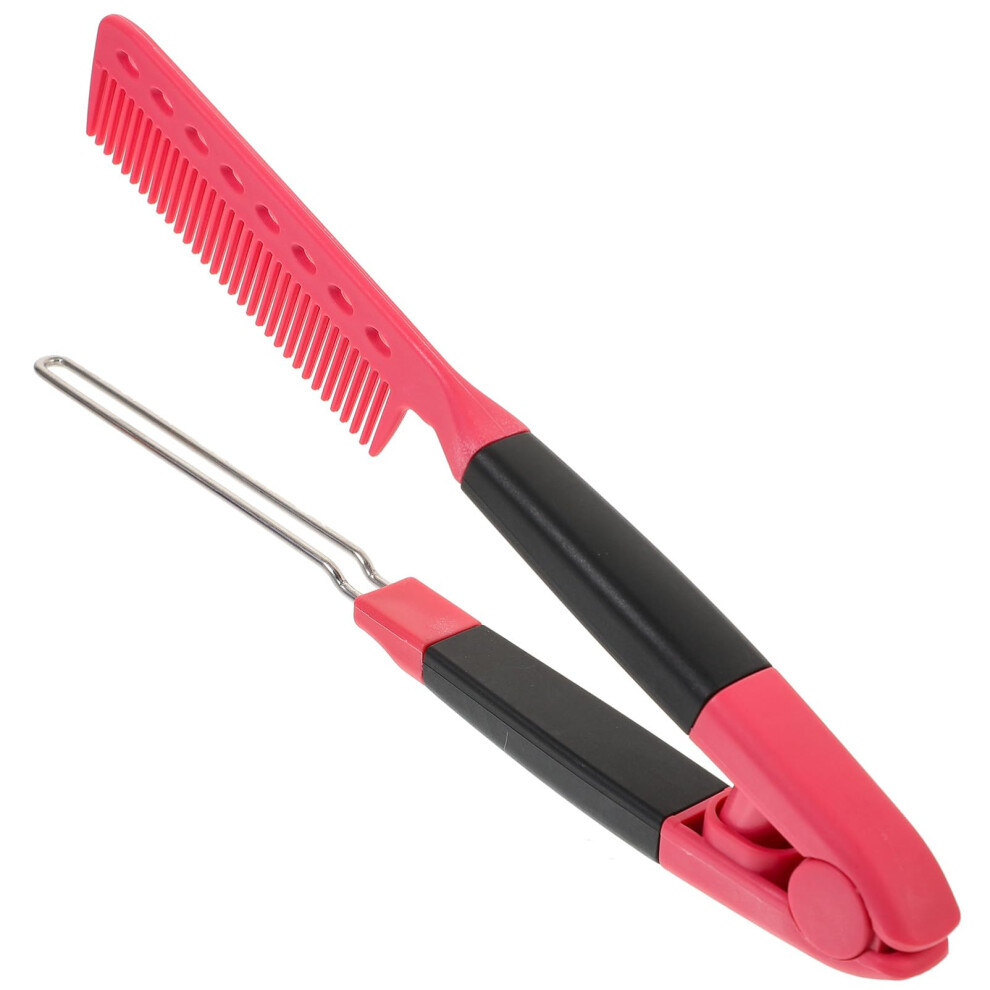 Red Hair Straightener Brush For Women Rose Compact Comb Smooth Styling Ergonomic Travelfriendly
