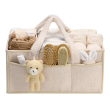 Portable Diaper Caddy Organizer, Plush Diaper Bag with Removable Compartments (Cream)