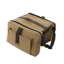 Adjustable Dog Outdoor Saddlebag Backpack Canvas Side Pockets Snacks Khaki Harness Strap Travel Camping Hiking