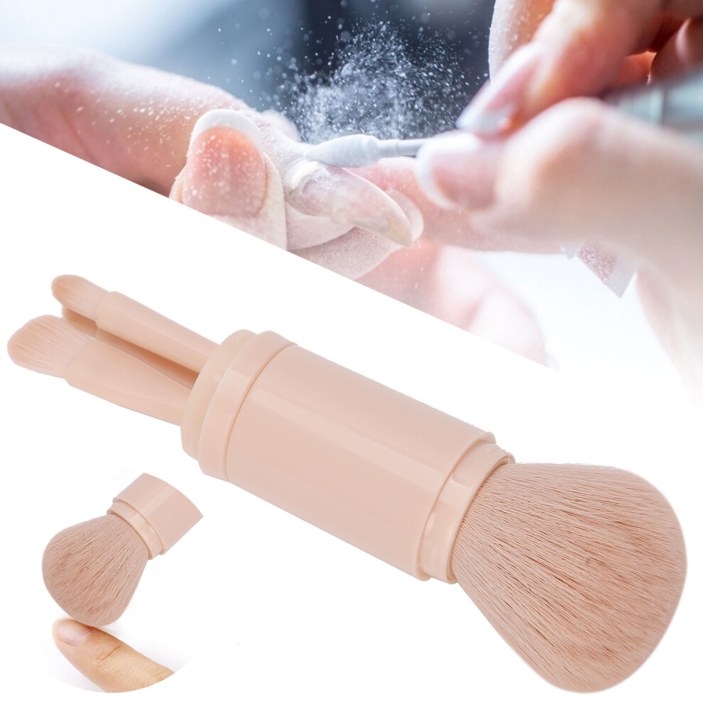 Makeup Brush Set with Retractable Design Pink Fiber Bristle Compact & Portable