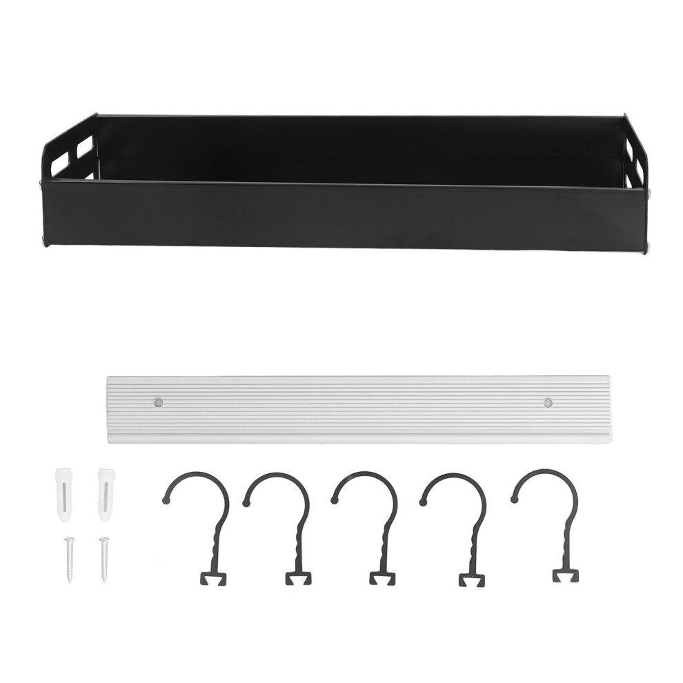 Black 30Cm Kitchen Wall Shelf Aluminum Rustproof Floating Shelves With 5 Hooks 9391375464735