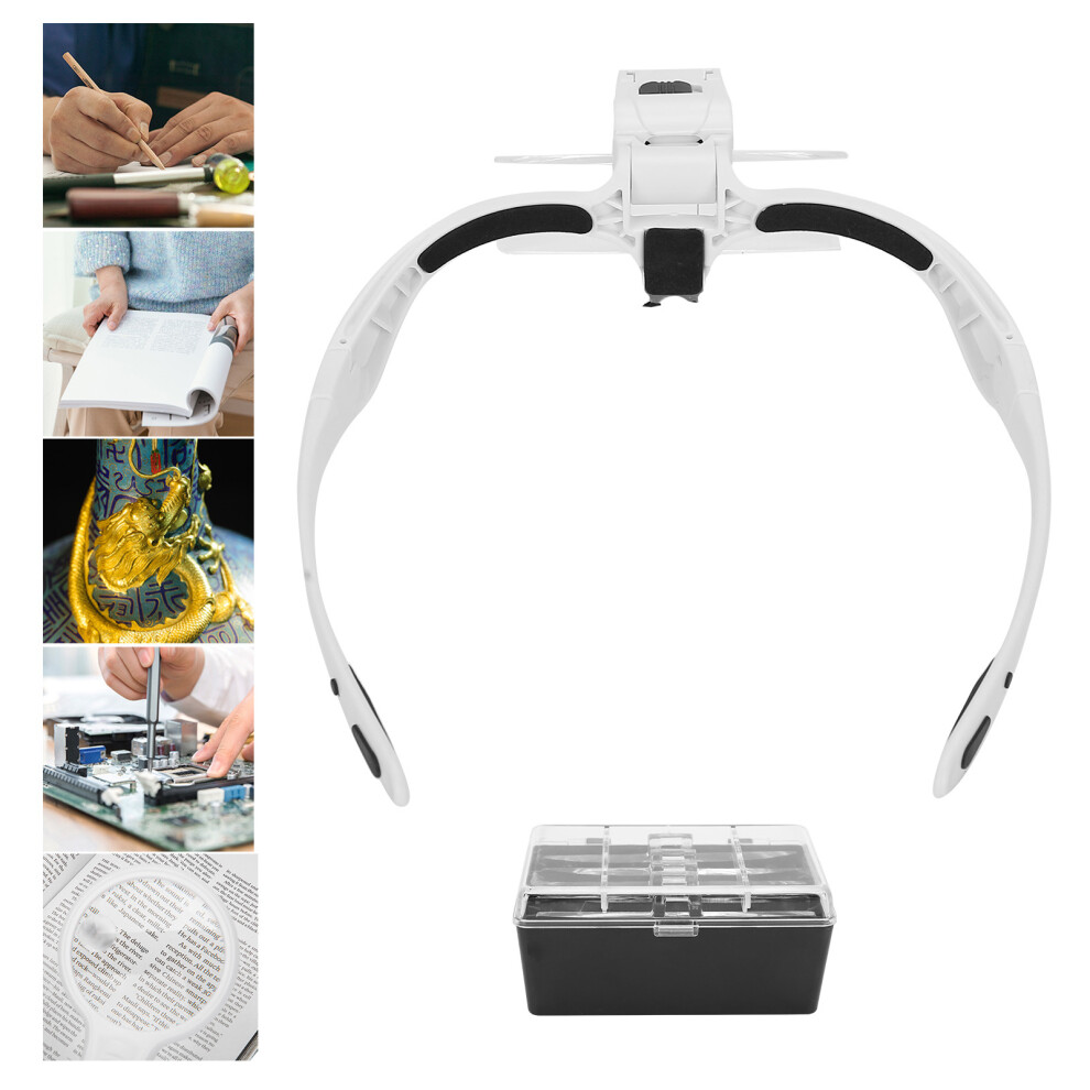 Comfortable LED Head Loupe Magnifier with 5 Adjustable Lenses 1.0x-3.5x