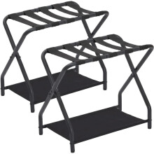 Pannier Rack Luggage Rack, Foldable Suitcase Stand for Guest Room, Metal Luggage Holder (Black Set of 2)