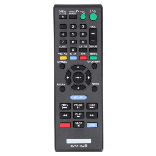 Black Remote Control for Blu-ray DVD Player, 10m Range, Model RMT-B118A 1