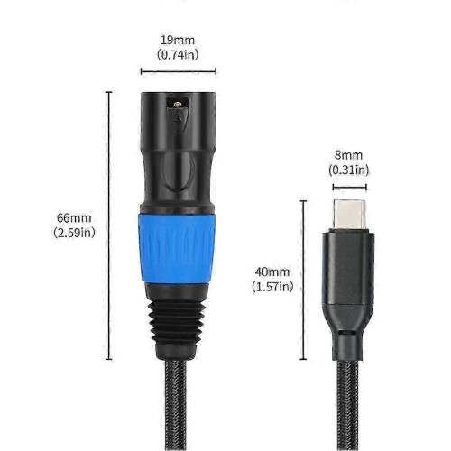 Καλώδιο ήχου USB-C σε XLR Male για τηλέφωνα, λάπτοπ και μίξερ 100cm Μεταλλικό Πλέγμα Μαύρο 2