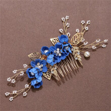 Bride Wedding Hair Comb Pearl Flower Hair Piece, Rhinestone Bridal Hair Accessories For Women, Blue