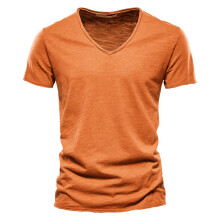 (F037-V-Turmeric, CN Size XL 72-80kg) Men's Clothing Quality 100% Cotton Men T-shirt Classic Cut Design Slim Fit Soild Men's t-shirt