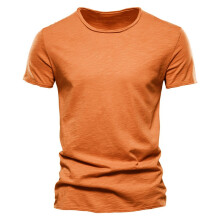 (F038-O-Yellow, CN Size L 65-72kg) Men's Clothing Quality 100% Cotton Men T-shirt Classic Cut Design Slim Fit Soild Men's t-shirt