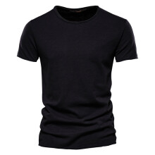 (F038-O-Black, CN Size XXXL 88-95kg) Men's Clothing Quality 100% Cotton Men T-shirt Classic Cut Design Slim Fit Soild Men's t-shirt