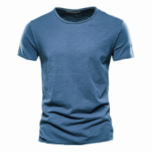 (F038-O-JeansBlue, CN Size XL 72-80kg) Men's Clothing Quality 100% Cotton Men T-shirt Classic Cut Design Slim Fit Soild Men's t-shirt