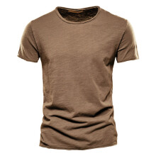 (F038-O-Camel, CN Size M 55-65kg) Men's Clothing Quality 100% Cotton Men T-shirt Classic Cut Design Slim Fit Soild Men's t-shirt