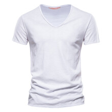 (F037-V-white, CN Size 5XL100-105kg) Men's Clothing Quality 100% Cotton Men T-shirt Classic Cut Design Slim Fit Soild Men's t-shirt