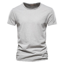 (F038-O-Grey, CN Size XXL 80-88kg) Men's Clothing Quality 100% Cotton Men T-shirt Classic Cut Design Slim Fit Soild Men's t-shirt
