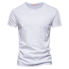 (F038-O-White, CN Size XL 72-80kg) Men's Clothing Quality 100% Cotton Men T-shirt Classic Cut Design Slim Fit Soild Men's t-shirt