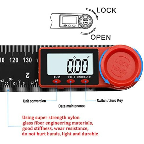 300mm Digital Protractor 2In1 Plastic Protractor Ruler Electronic Measuring Instrument Black 0300mm 2