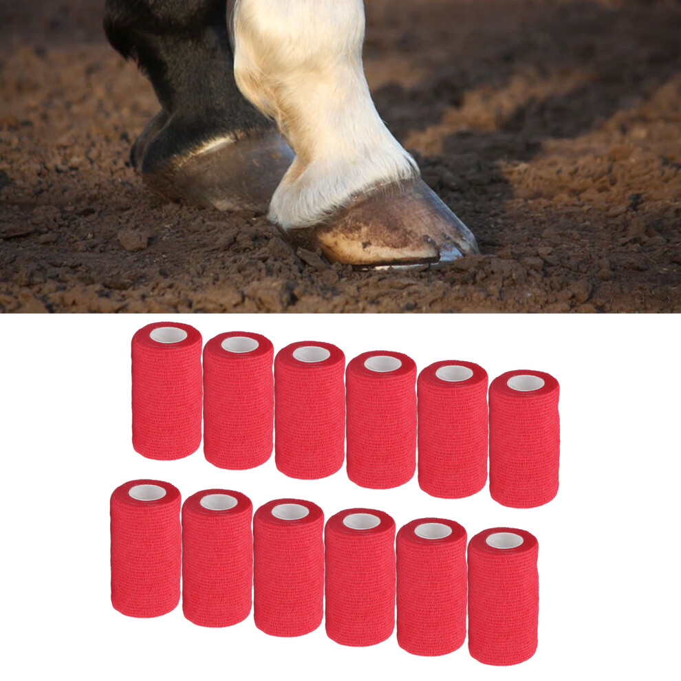 10cm Red Elastic Adhesive Bandage Wraps 12Pcs for Dogs Cats Horses