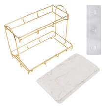 Organizzatore per mobile bagno, ripiano in acciaio inox color oro, pannello in acrilico effetto marmo, scaffale multiuso da appoggio per bagno,