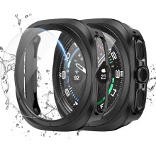 Screen Protector 47mm 2+2 Pack Hard PC Bumper AntiFog Tempered Glass Black for Galaxy Watch 7 Ultra
