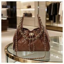 (Brown) Chain armpit bag small fragrance light luxury luxury shoulder tote bag