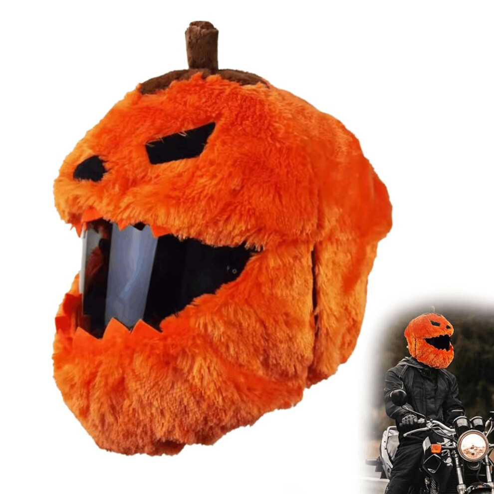 Halloween Pumpkin Motorcycle Helmet Cover Plush Festive Design Fits Most Full Face Helmets 9382693345783