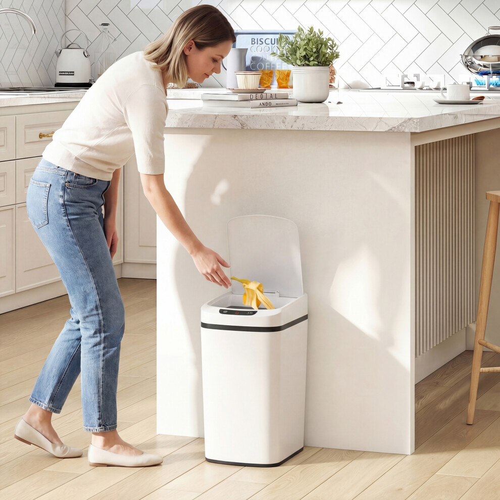 New Homcom (White) 12L Sensor Bin, Automatic Touchless Motion Sensor Kitchen Bin White