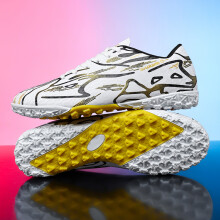 (WhiteGold-TF, 38) New Men Soccer Shoes Sport Training Football Boots Soft Ultralight Breathable Professional Sneakers