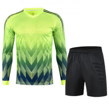 (Shorts Green 1 set, S Height 150-160CM) Men Kid Soccer Shirt Goalkeeper Uniform Long Sleeve Football Training Soccer Jersey Pant Soccer Short