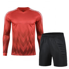 (Shorts Red 1 set, XL Height 170-175CM) Men Kid Soccer Shirt Goalkeeper Uniform Long Sleeve Football Training Soccer Jersey Pant Soccer Short