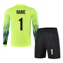(Shorts Green Custom, XL Height 170-175CM) Men Kid Soccer Shirt Goalkeeper Uniform Long Sleeve Football Training Soccer Jersey Pant Soccer Short