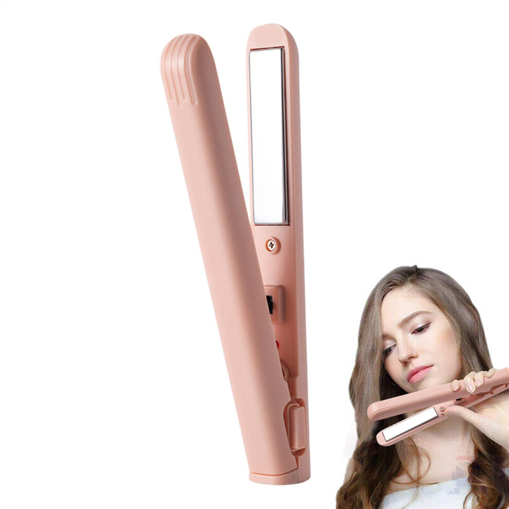 2 in 1 Hair Straightener and Curler Ceramic Flat Iron Fast HeatUp USB Charging Pink
