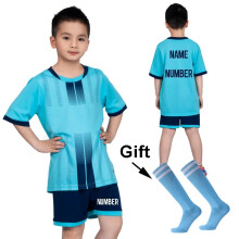 (Blue A Print Price, M Heigh 160-165CM) Boys Football Jersey Tracksuit Child Soccer Sports Uniforms Kids Sportswear Football Suit
