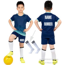 (Navy 1 Print Price, 4XS Height 100-120CM) Boys Football Jersey Tracksuit Child Soccer Sports Uniforms Kids Sportswear Football Suit