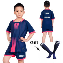 (Navy A Print Price, M Heigh 160-165CM) Boys Football Jersey Tracksuit Child Soccer Sports Uniforms Kids Sportswear Football Suit