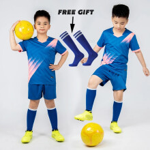 (Blue Not Custom, S Height 150-160CM) Boys Football Jersey Tracksuit Child Soccer Sports Uniforms Kids Sportswear Football Suit