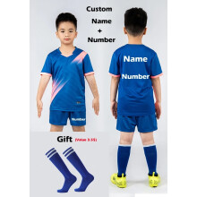 (Blue Print Price, M Heigh 160-165CM) Boys Football Jersey Tracksuit Child Soccer Sports Uniforms Kids Sportswear Football Suit