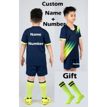 (Navy Print Price, M Heigh 160-165CM) Boys Football Jersey Tracksuit Child Soccer Sports Uniforms Kids Sportswear Football Suit