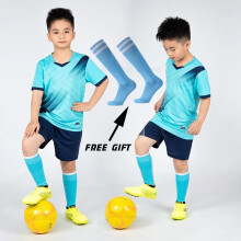 (Sky Blue Not Custom, 2XS Height 130-140CM) Boys Football Jersey Tracksuit Child Soccer Sports Uniforms Kids Sportswear Football Suit