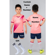 (Pink Print Price, 3XS Height 120-130CM) Boys Football Jersey Tracksuit Child Soccer Sports Uniforms Kids Sportswear Football Suit