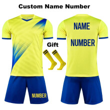 (Yellow Print Price, XS Height 140-150CM) Boys Football Jersey Tracksuit Child Soccer Sports Uniforms Kids Sportswear Football Suit