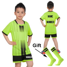 (Green A Print Price, 2XS Height 130-140CM) Boys Football Jersey Tracksuit Child Soccer Sports Uniforms Kids Sportswear Football Suit