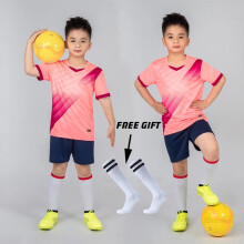 (Pink Not Custom, 2XS Height 130-140CM) Boys Football Jersey Tracksuit Child Soccer Sports Uniforms Kids Sportswear Football Suit