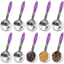 10 Pièces de Tasses à Mesurer de 1/4 Pouces, Cuillères à Mesurer en Acier Inoxydable de 2 Oz avec Poignée en Silicone, -Cuillères à Mesurer en