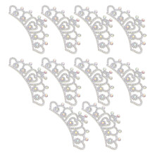 10PCS Crown Shape Rhinestones Cloth Applique Patches 8.8x4.5cm White Flower