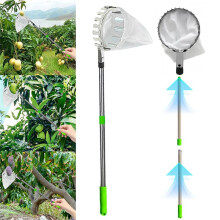 Asta per Raccogliere La Frutta con Borsa Portaoggetti, Raccoglitrice di Frutta In Acciaio Inossidabile, Telescopica da 4 M, per Alberi Alti, Frutteti