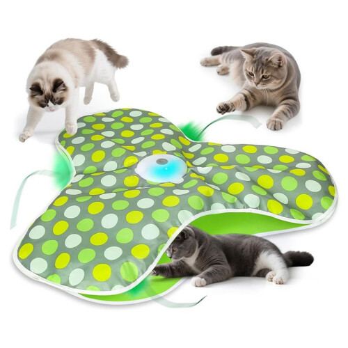 Interactive Cat Toys Rechargeable,Moving Concealed Feathers,Real Mouse Squeaky,Touch Activated Cat Kitten Toy